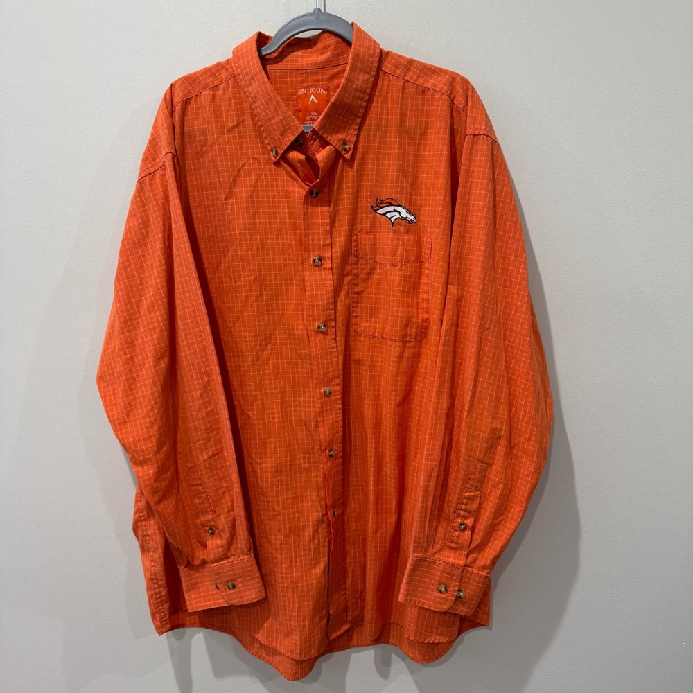 Vtg Denver Broncos Orange‎ Button Down Size XXL Antigua NFL